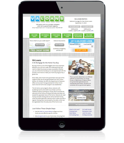 VALoans.com: Tablet Layout